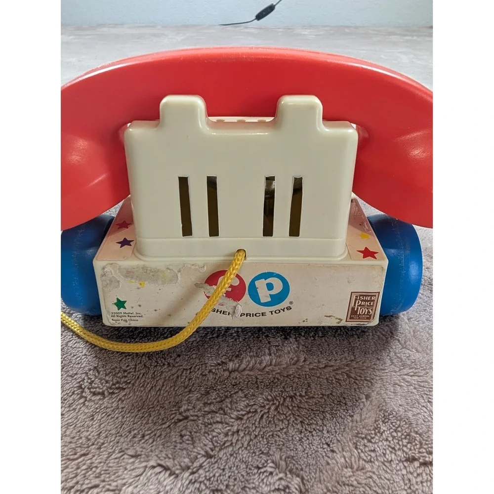 Fisher-Price Chatter Telephone White Red Blue Retro Rotary Pull Toy